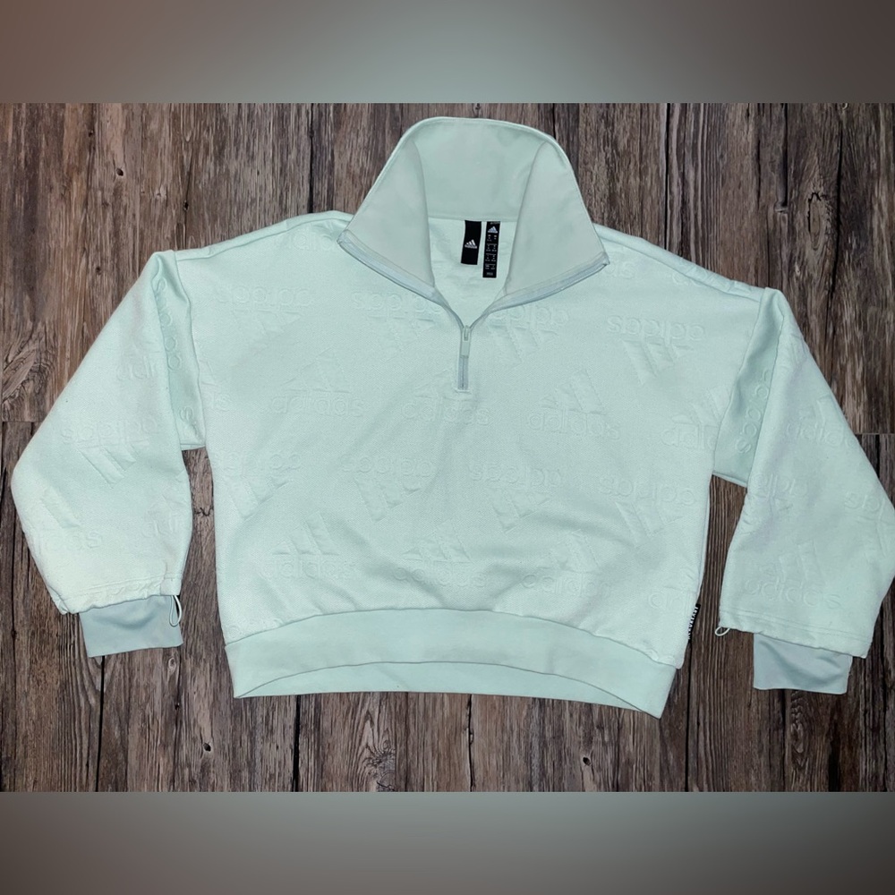 Adidas Aeroready Jacquard Logo 1/2 Zip Pullover Mint Green | Medium